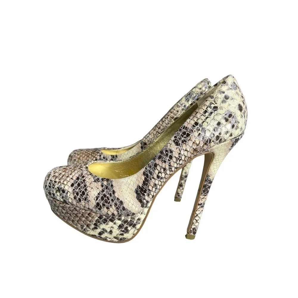 Bakers Womens Melina Platform High Heel Pumps‎ Tan Reptile Snakeskin Size 7